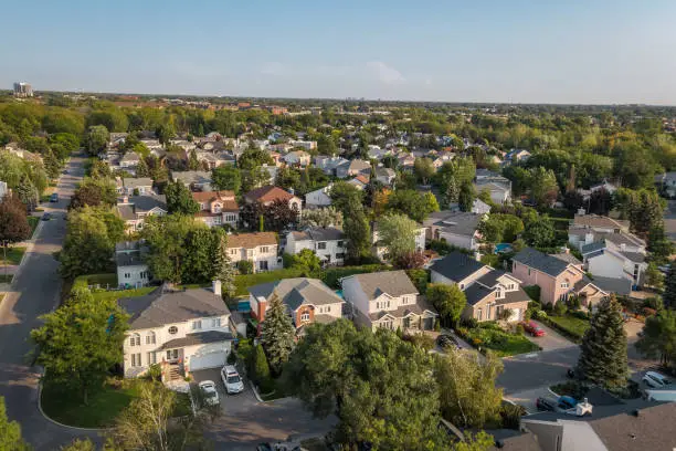 Photo of Aerial View of Houses and Streets in Beautiful Residential Neighbourhood, Property, Housing and Real Estate Concept, Montreal, Quebec, Canada