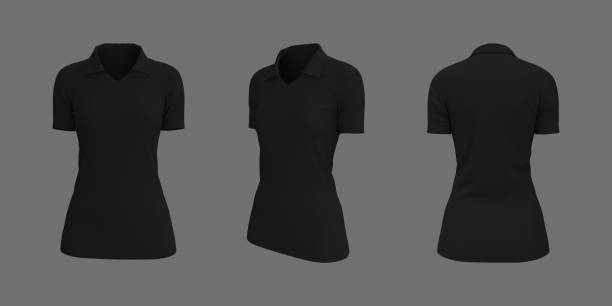 istock Women's collared t-shirt mockup, front, side and back views 1347668201