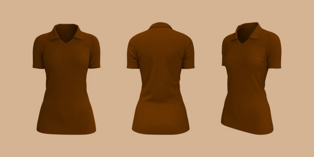 istock Women's collared t-shirt mockup, front, side and back views 1347668218