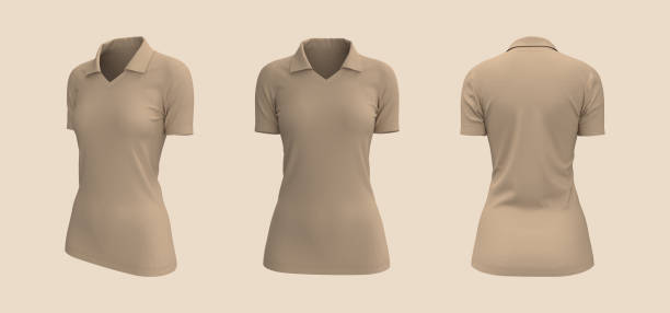 istock Women's collared t-shirt mockup, front, side and back views 1347668229