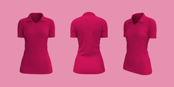 istock Women's collared t-shirt mockup, front, side and back views 1347668231