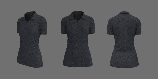 istock Women's collared t-shirt mockup, front, side and back views 1347668251