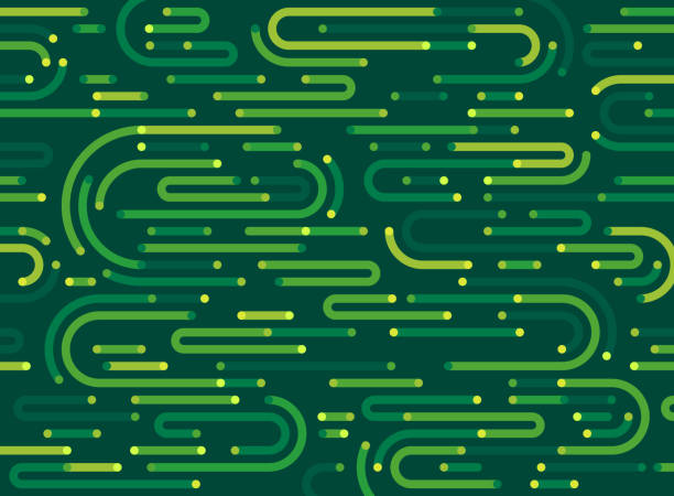 Green Abstract Line Background Circuit board agriculture farming green abstract line dash curve background design. connection patterns stock illustrations