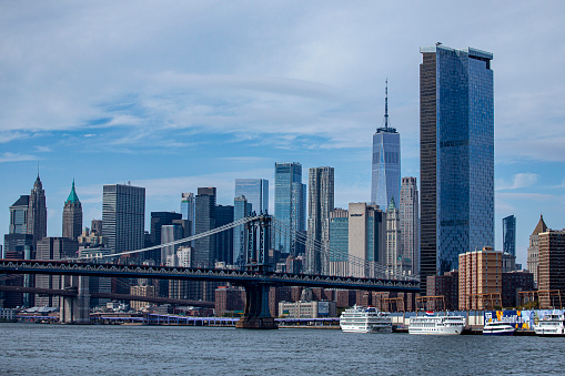 A view of the Manhattan skyline from the East River in New York City