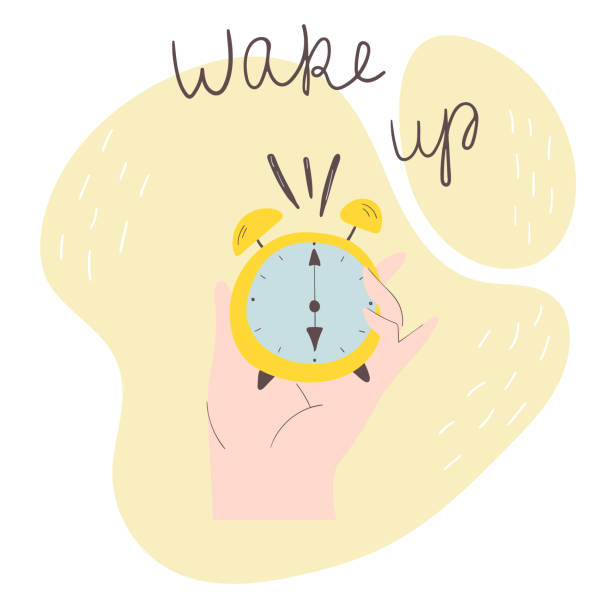 illustrations, cliparts, dessins animés et icônes de la main tient un réveil réveil. routine matinale - clock face alarm clock clock minute hand