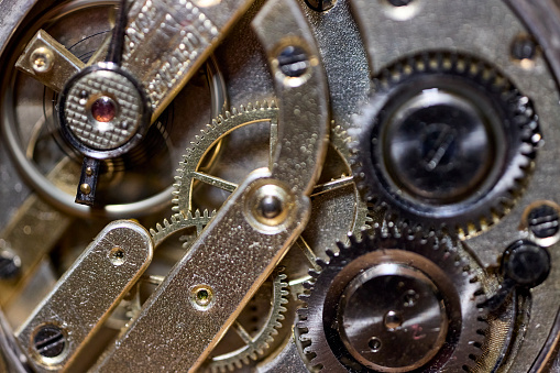 Full frame daylight macrophotography image of gear in a pocket watch