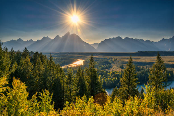 snake river overlook at susnet snake river overlook at susnet snake river valley grand teton national park stock pictures, royalty-free photos & images