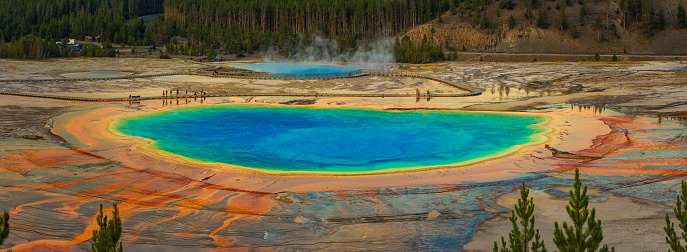 A closeup shot of a landscape with Geiser in Yellowstone National Park in  Wyoming