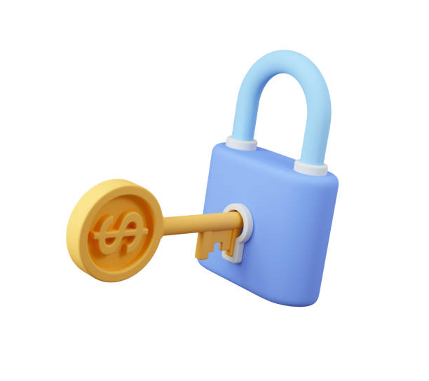 istock Dollar coin key opening the padlock. Secure access concept. 3d Rendered illustration. 1347679902