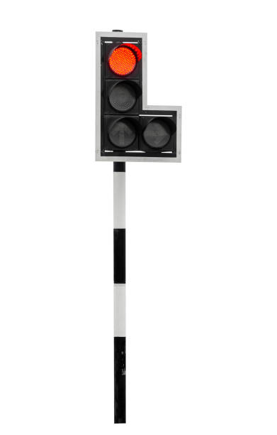istock Red color traffic light isolated on white background 1347684481