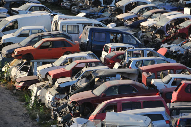 istock Old Junk Cars On Junkyard 1347687968