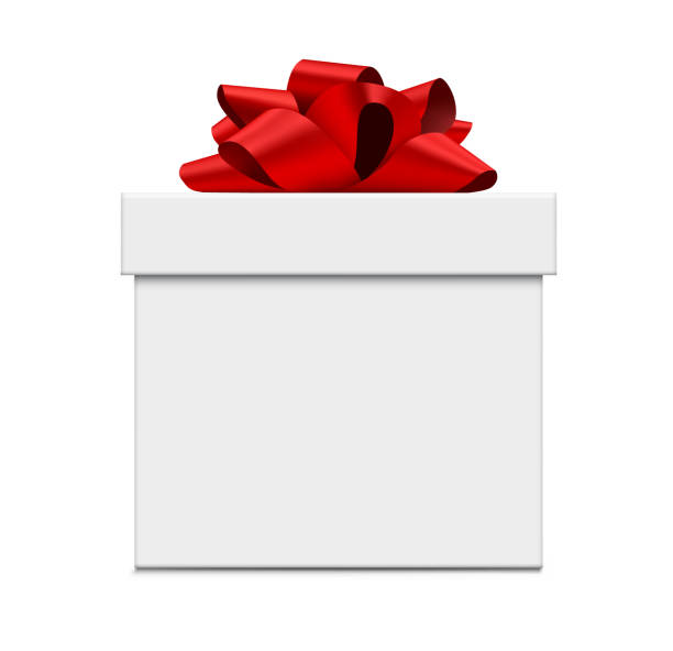 białe pudełko upominkowe z czerwoną kokardką - prezent stock illustrations