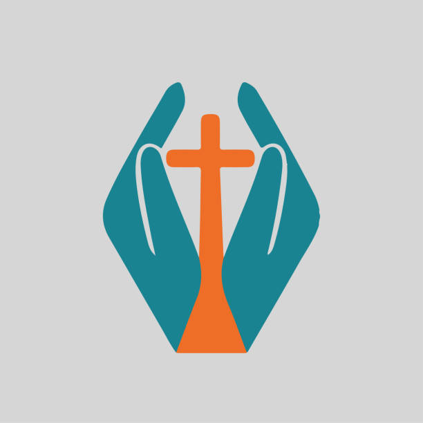 인간의 손은 예배를 손바닥을 엽니 다. 기독교 십자가 - penance stock illustrations