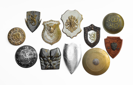 collection of medieval shields Isolated on white background