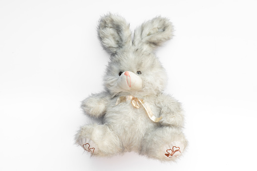 white toy fluffy bunny isolated on white background