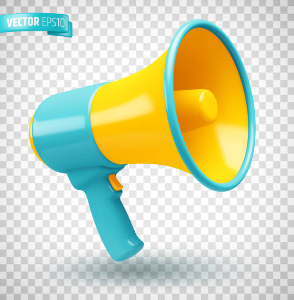 Vector realistic megaphone Vector realistic illustration of a blue and yellow megaphone on a transparent background. bullhorn stock illustrations