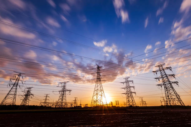 istock Pylons, high voltage pylons in the evening 1347692054