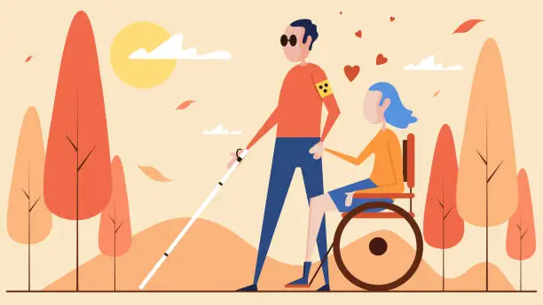 Vector illustration of Disabled people on the park