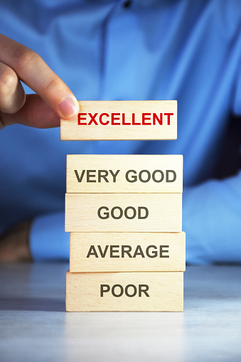 Customer experience rating. Customer survey feedback concept. Customer choosing excellent