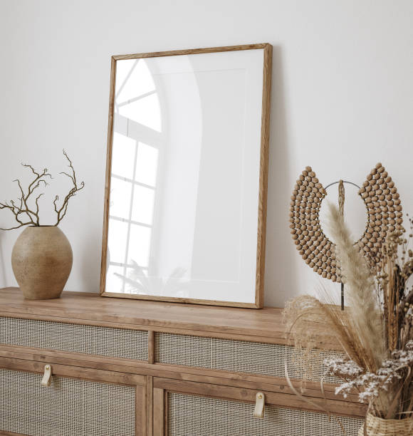 istock Mockup frame in farmhouse living room interior 1347695751