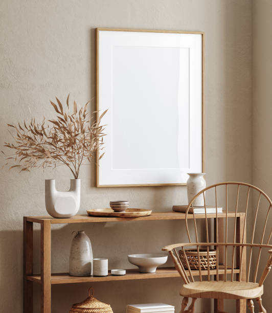 Mockup frame close up in living room interior background