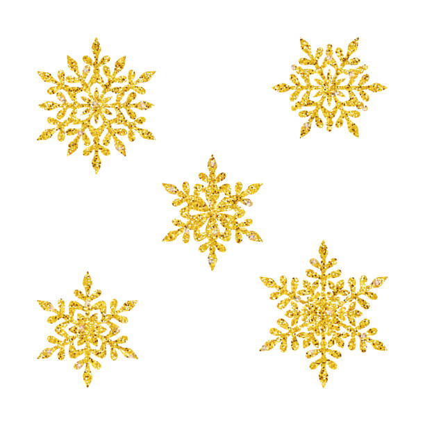 istock Set of openwork snowflakes with golden glitter texture 1347696164