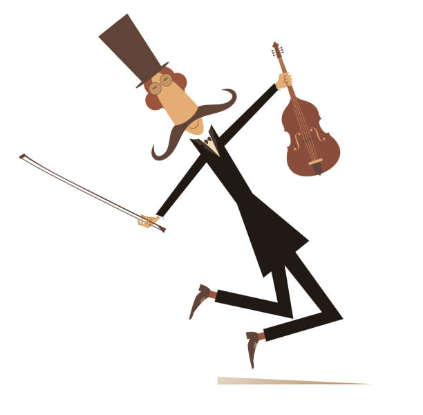illustrazioni stock, clip art, cartoni animati e icone di tendenza di illustrazione del violinista con i baffi lunghi del cartone animato - violinist