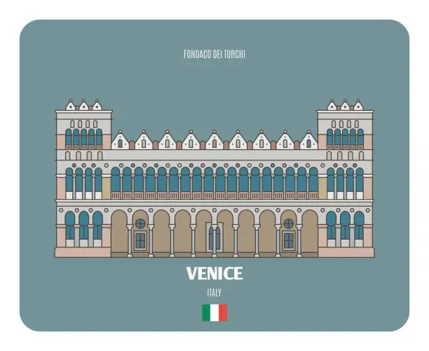 Vector illustration of Fondaco dei Turchi  in Venice, Italy. Architectural symbols of European cities