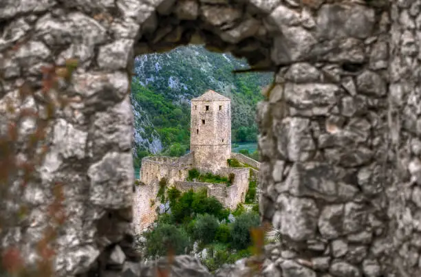 The tower of the Kula Fort in the historic village of Pocitelj in Bosnia and Herzegovina