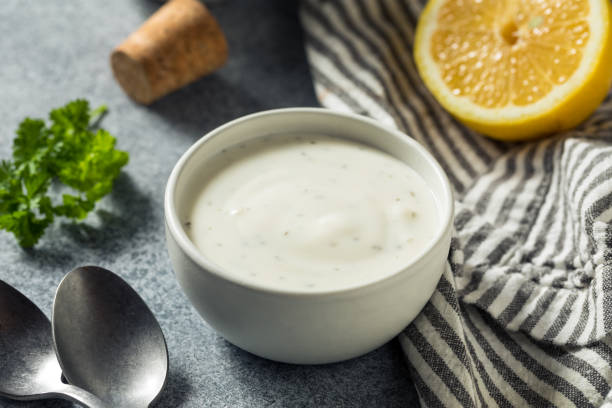 Homemade Organic Ranch Dressing Homemade Organic Ranch Dressing in a Bowl dipping stock pictures, royalty-free photos & images