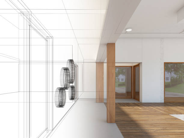 istock 3d rendering of building corridor 1347711996