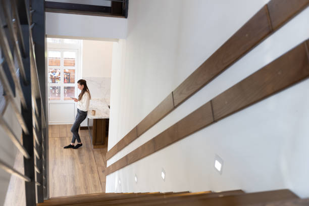 istock Modern metal stairway in scandinavian interior 1347714401
