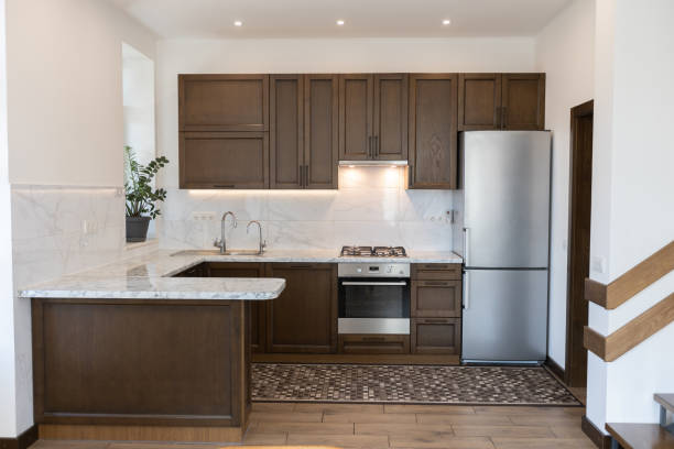 istock Modern wooden kitchen design in interior 1347714945