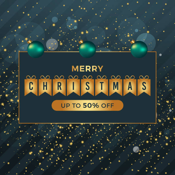 istock Christmas Banner with christmas tree, bauble, ribbon and blue background 1347715325