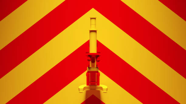 istock Yellow Red Traditional Microscope with Yellow an Red Chevron Pattern Background 1347715576