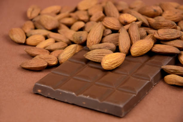 istock Milk chocolate bar with almonds stock images 1347718779