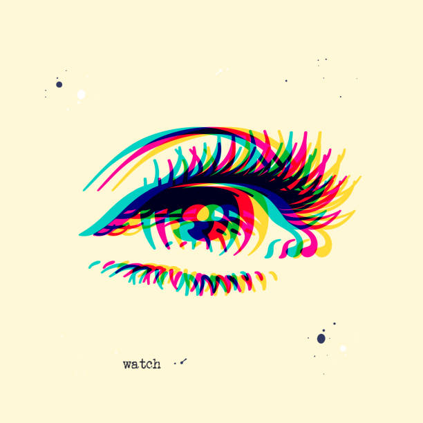 Abstract female eye Gazing woman. Glitch effect. Double exposure abstract illusion stock illustrations