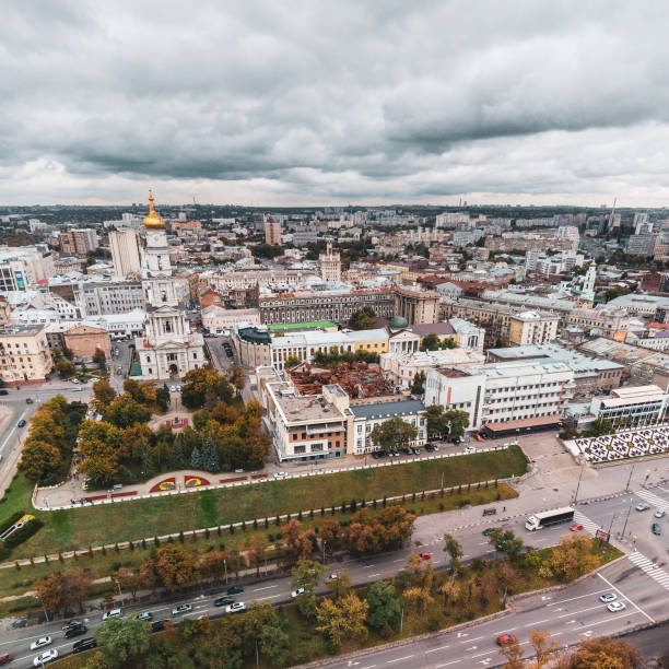istock Autumn Dormition Cathedral, Kharkiv city aerial 1347722595