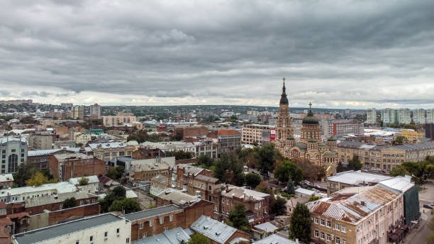 Rooftop view on Cathedral, Kharkiv city aerial