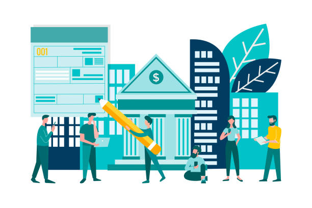 ilustraciones, imágenes clip art, dibujos animados e iconos de stock de préstamo de consumo bancario préstamo bancario concepto de inversiones financiación y crédito - cooperativa de ahorro y crédito