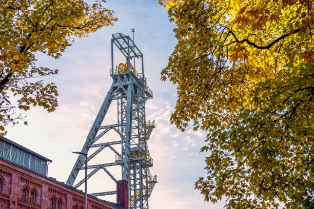 Photo of Engine room building and mine shaft tower 