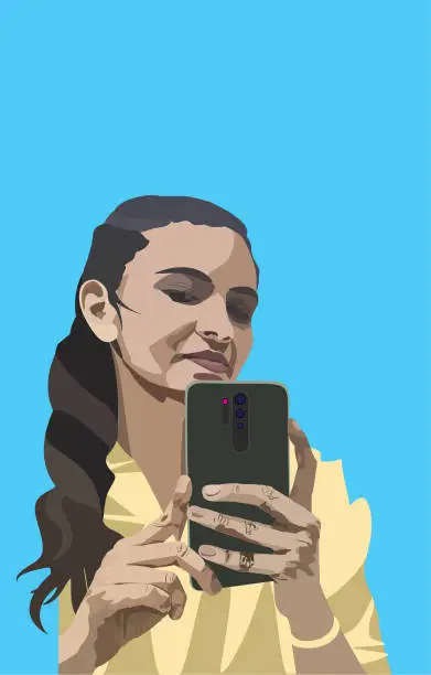 Vector illustration of The Girl Is Taking Selfie In Festival ,