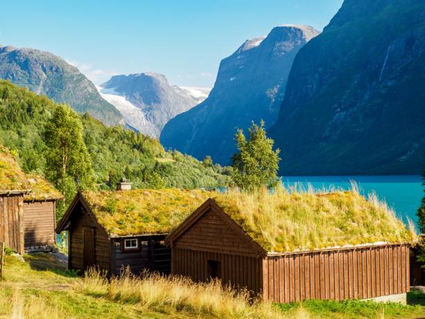 istock Mountain huts with Lovatnet and Bodalsbreen at background, Norway 1347732498