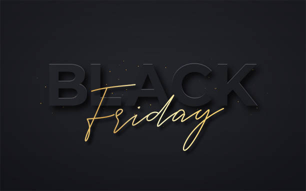 stockillustraties, clipart, cartoons en iconen met black friday background. black and golden text with glitter and confetti. luxury dark background. black friday advertising banner and poster, brochure and flyer design - black friday