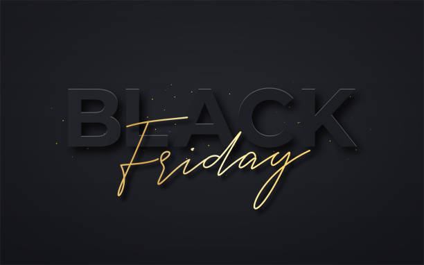 istock Black Friday background. Black and golden text with glitter and confetti. Luxury dark background. Black Friday advertising banner and poster, brochure and flyer design 1347738692