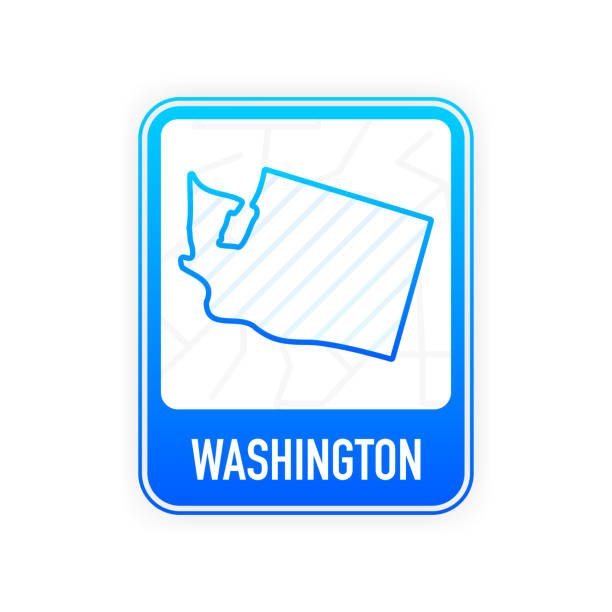 washington - u.s. state. contour line in white color on blue sign. map of the united states of america. vector illustration. - bellingham 幅插畫檔、美工圖案、卡通及圖標