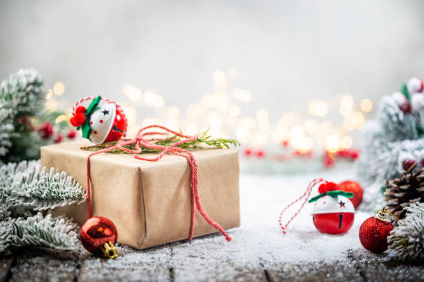 istock Christmas decorations on snow 1347739133