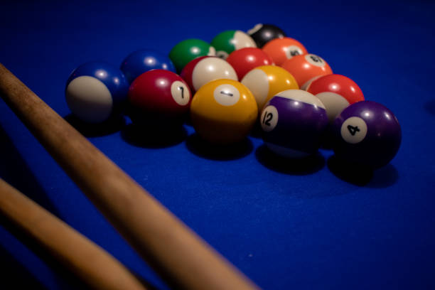 istock game with colorful pool balls on the blue table. 1347740851