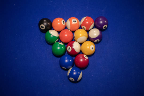 istock game with colorful pool balls on the blue table. 1347740854