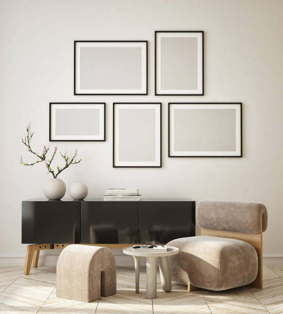 istock mock up poster frame in modern interior background, living room, Scandinavian style, 3D render, 3D illustration 1347741458